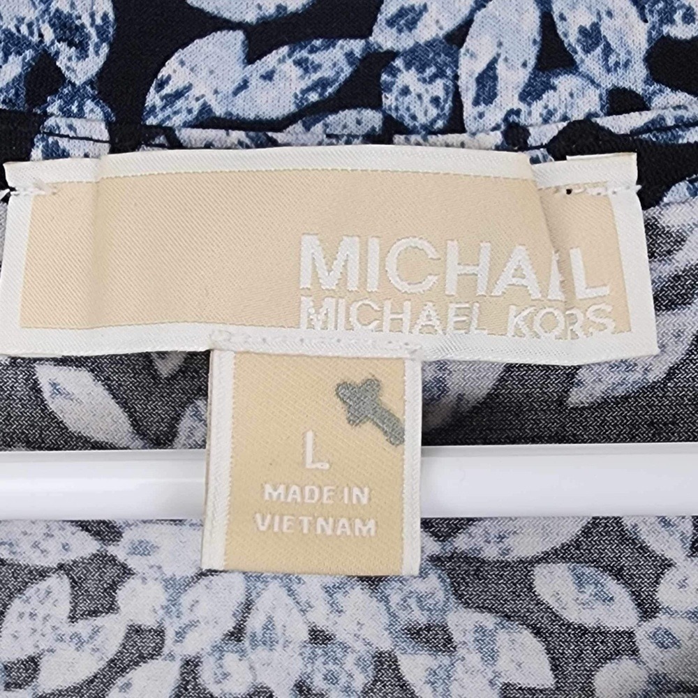 Michael Michael Kors Cold Shoulder Floral Starburst Print Top Blue Black Large - Picture 7 of 9